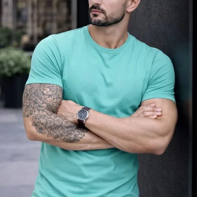 Muški tirkizni slim fit biciklistički ovratnik s likrom body majica