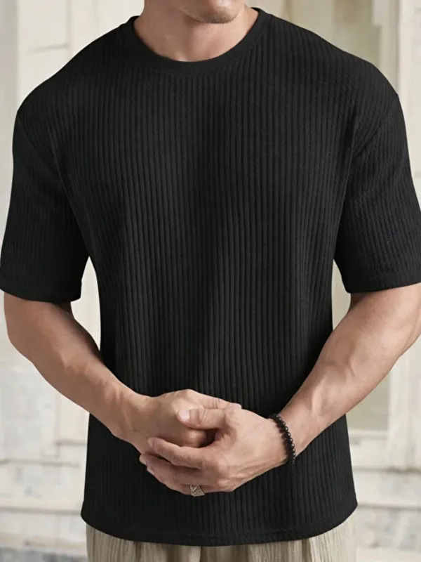 Crni beli 2-komplet oversize rebrasta pamuk muška majica 5