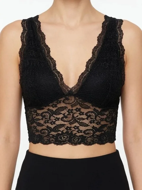 Damski czarny bralet crop top z koronką, dekolt w serek, na ramiączkach, elastyczny 4