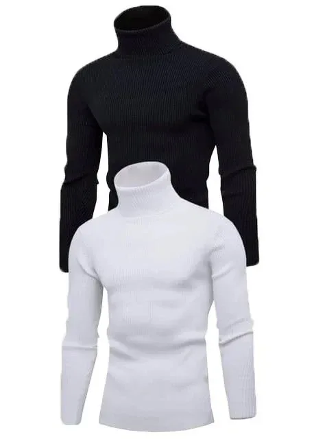 Men's 2-Piece Set Stretch Ribbed Turtleneck Slim Fit Bodysuit