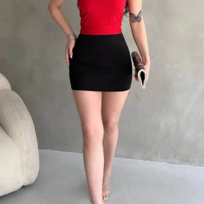 One Shoulder Chain Detail Crop Blouse Red 5
