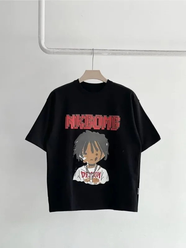 Dětské černé potištěné oversized tričko s kulatým výstřihem 1