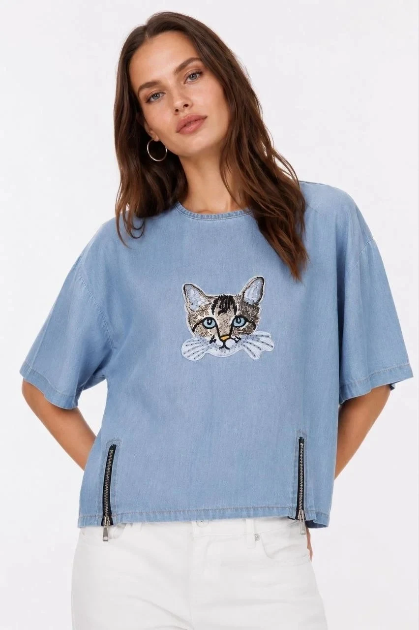 Muška plava oversize bicikli kragna print majica