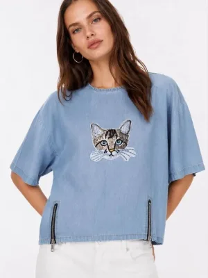 Muška plava oversize bicikli kragna print majica