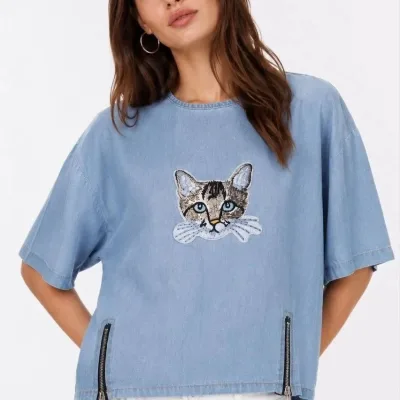 Muška plava oversize bicikli kragna print majica 1