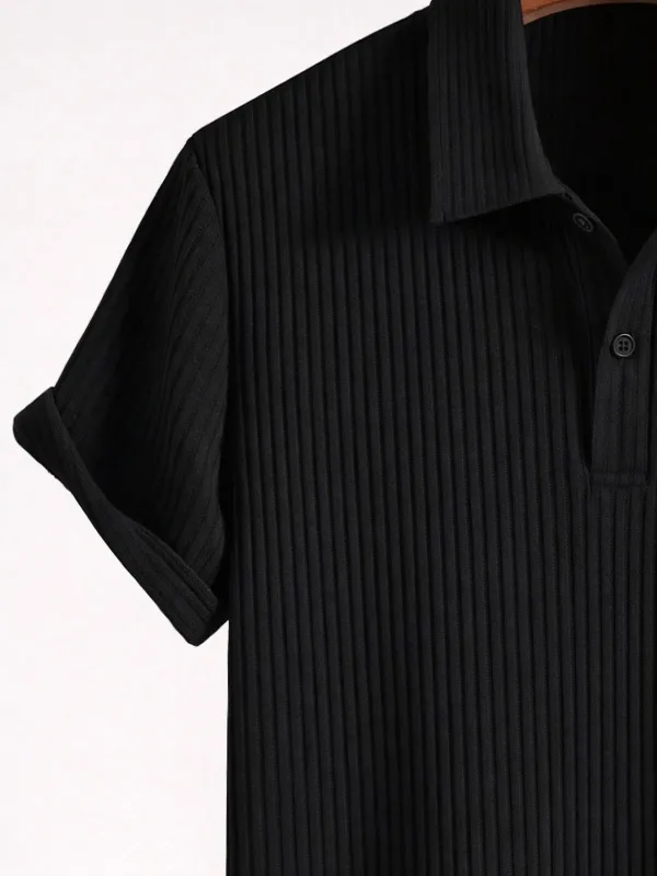 Čierne pánske oversize rebrovaná bavlna polo s golierom tričko 6