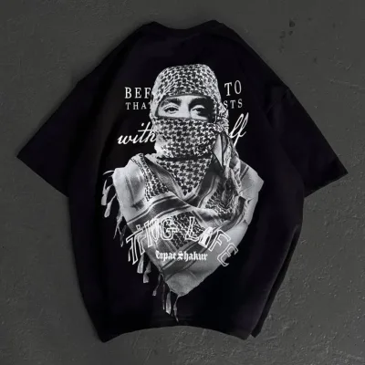 Tîşorta Jinan a Reş Oversize Bi Stûyê Bisîkletê Çapkirî ya Filistînê 3