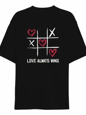 Ženska crna oversized Love Always Wins biciklistička kragna printana majica