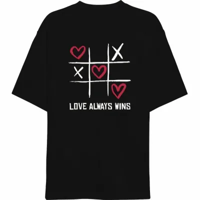 Ženska crna oversized Love Always Wins biciklistička kragna printana majica 1