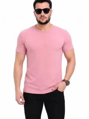 Ανδρικό Ροζ Slim Στρογγυλό Λαιμό Χωρίς Τύπωμα Basic Μπλουζάκι