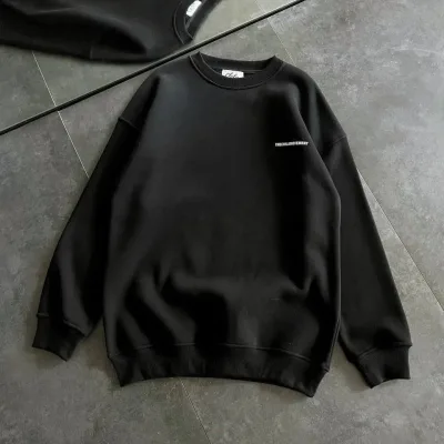 Femea Negru Oversize Guler Bicicletă Imprimat Bumbac Sweatshirt 4