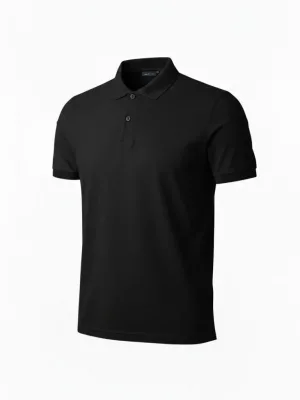 Muška crna regular fit pike tkanina dugmad polo kragna majica