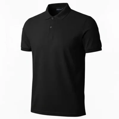 Muška crna regular fit pike tkanina dugmad polo kragna majica 1