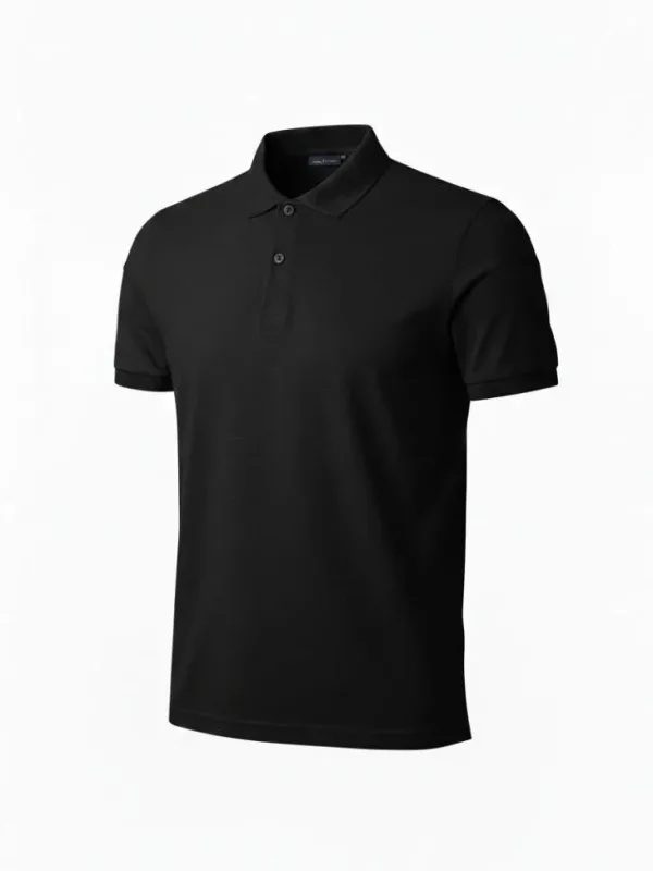 Muška crna regular fit pike tkanina dugmad polo kragna majica 1