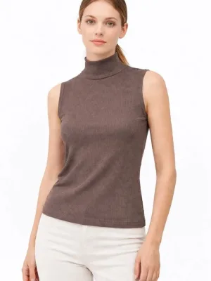 Ženska smeđa rebrasta polu ribarski vrat kaškorze atlet bluza