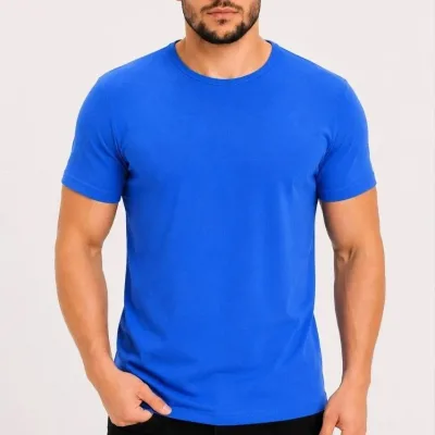 Muška plava (saks) slim fit biciklistički kragna print majica 2
