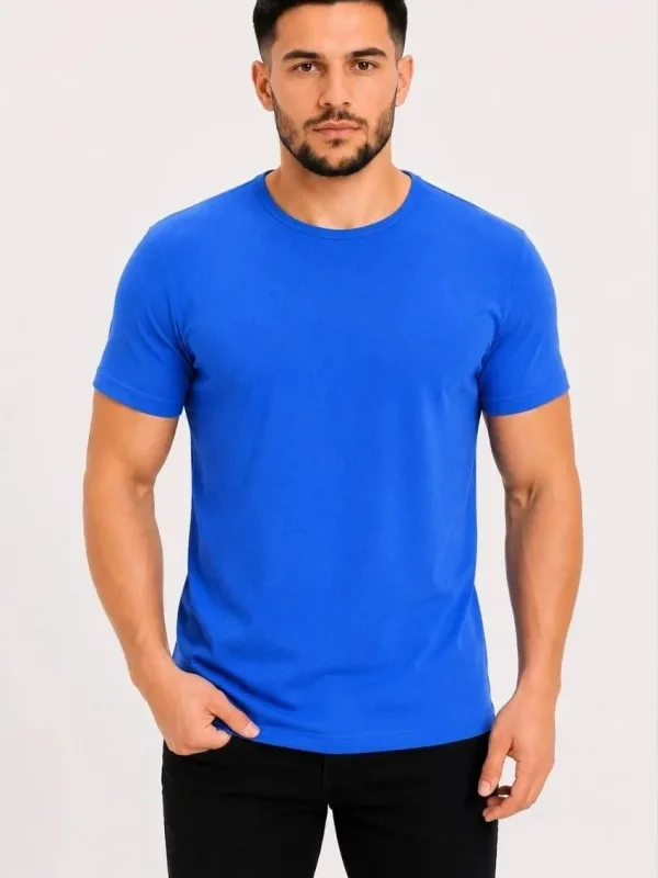 Muška plava (saks) slim fit biciklistički kragna print majica 2