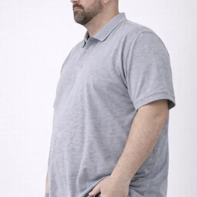 Pánske sivé piqué látka gombíkový polo golier veľká veľkosť tričko 2