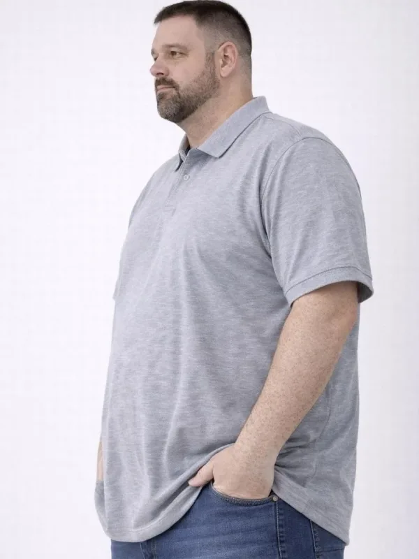 Pánske sivé piqué látka gombíkový polo golier veľká veľkosť tričko 2