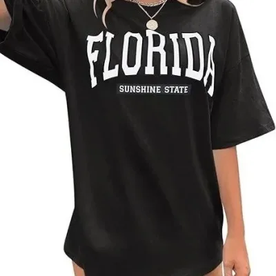 Női fekete biciklinyakas FLORIDA nyomott rövid ujjú póló 2