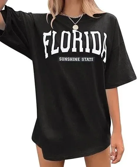 Női fekete biciklinyakas FLORIDA nyomott rövid ujjú póló 2