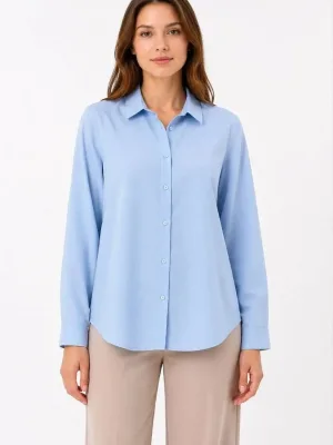 Women's Light Blue Regular Classic Collar Button Down Long Sleeve Shirt