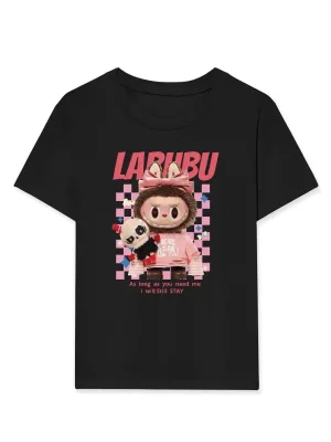 Dievča Čierne Labubu Potlačené Oversize Tričko