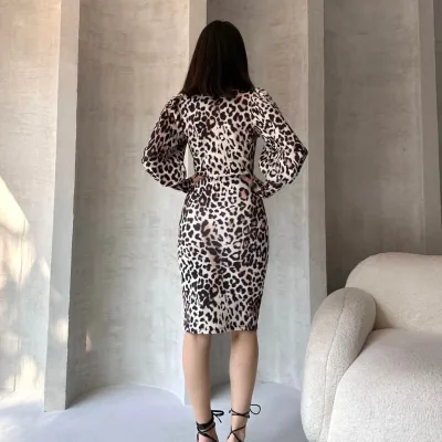 Leopard Pattern Midi Length Dress White 4