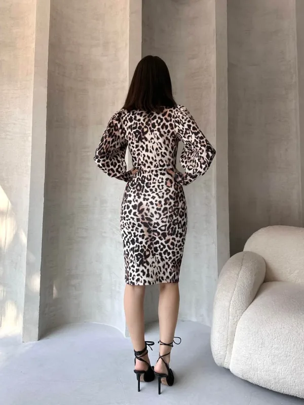 Leopard Pattern Midi Length Dress White 4