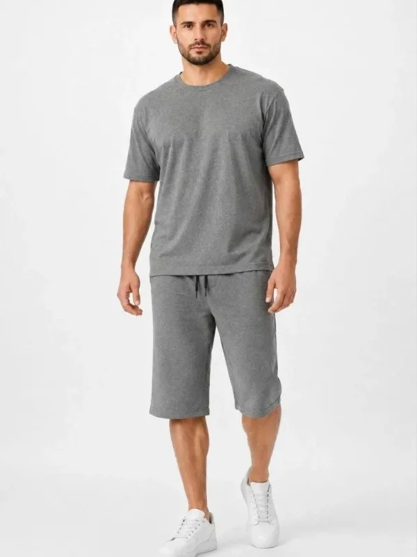 Muški 2-dijelni oversize set od dvostrukog konca ljetni šorc i majica set 4