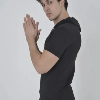 Женска Црна Slimfit Бициклет Јака Качулка Кратки Ракави T-маица 2