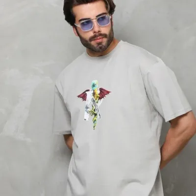 Muška siva regular fit bicikli kragna štampana majica 4