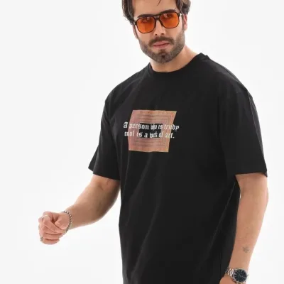 Muški crni regular fit biciklistički ovratnik s printom majica 7