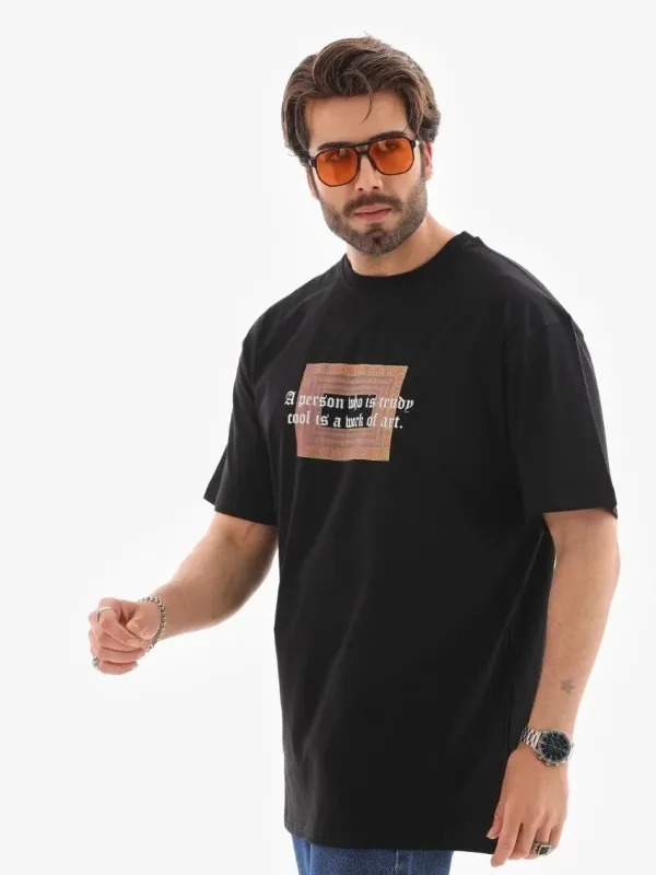 Muški crni regular fit biciklistički ovratnik s printom majica 7