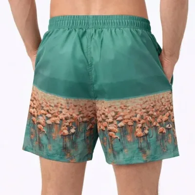 Men's Aqua Green Zippered Pocket Mesh Lined Quick-Dry Swim Shorts 2