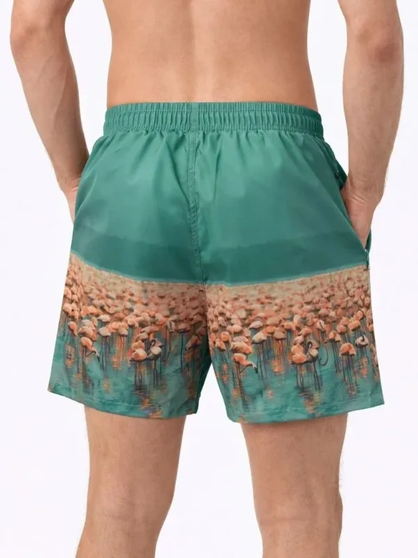 Men's Aqua Green Zippered Pocket Mesh Lined Quick-Dry Swim Shorts 2