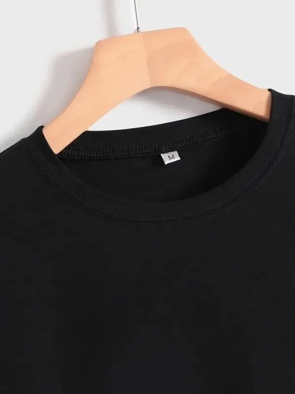 Damski Czarny Oversize Rowerowy Kołnierz Nadrukowany T-shirt 4