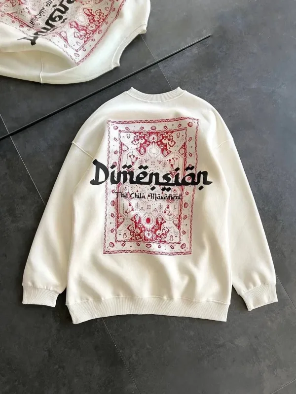 Gratë të Bardhë 3 Fije Pambuku Jakë Biçiklete të Shtypur Sweatshirt 2