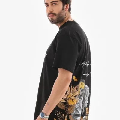 Muška crna oversized bicikli kragna štampana letnja majica 4