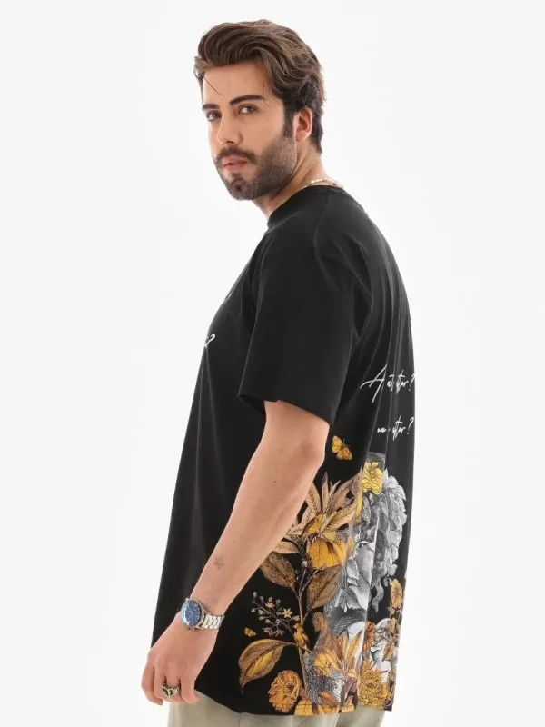 Muška crna oversized bicikli kragna štampana letnja majica 4