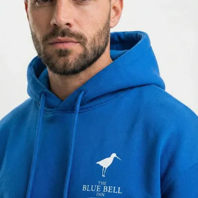 Férfi Sötétkék 3 Szálas Pamut Nyomott Kapucnis Zsebes Sweatshirt 6