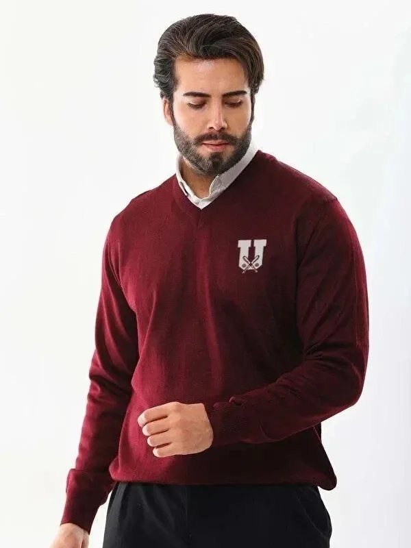 Burra Triko e Thurur Oversize me Jakë V Burgundy me Print 1