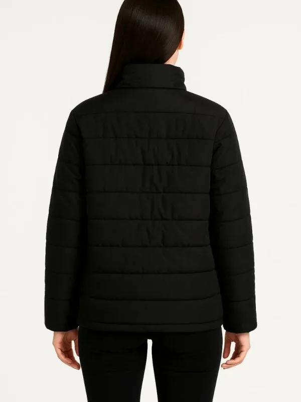 Women's Black Waterproof Quilted Lined Zippered Bomber Jacket 2