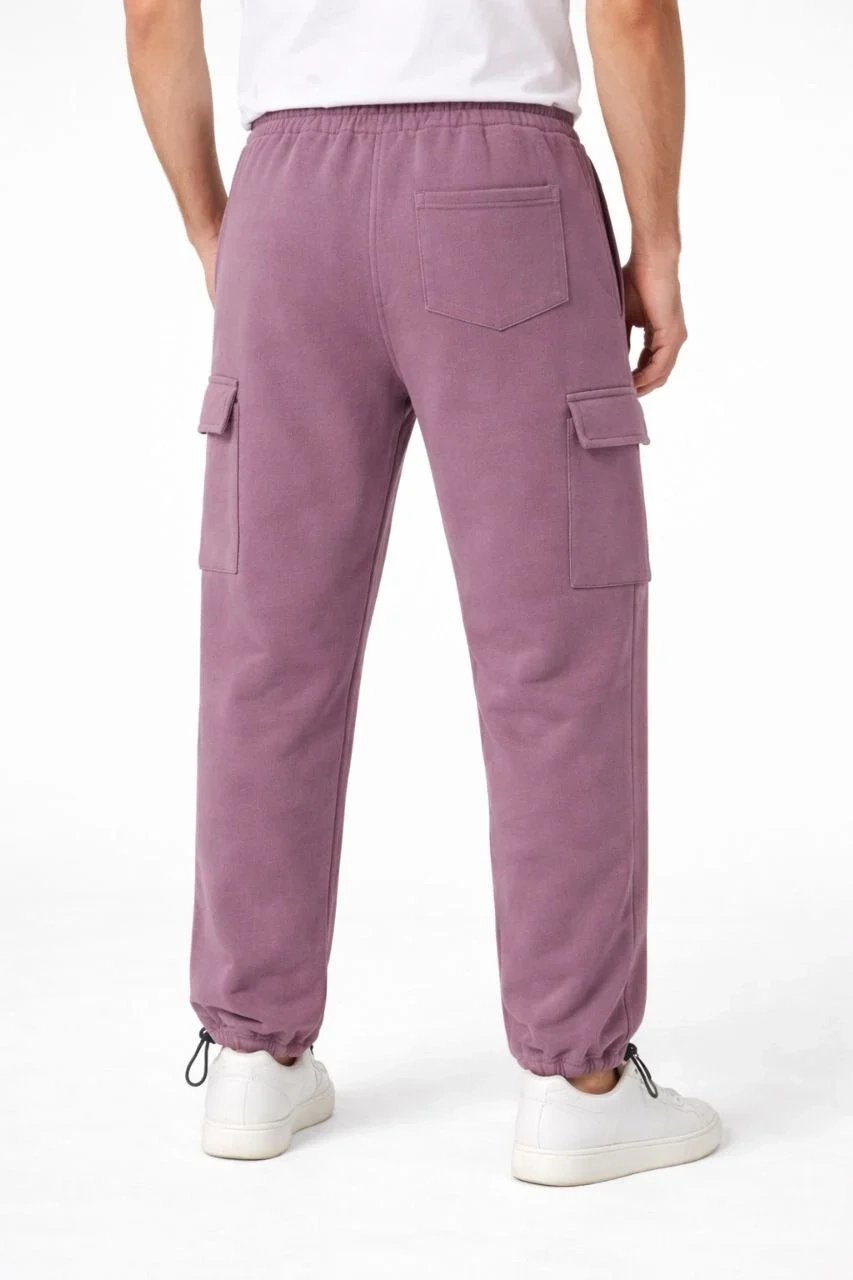 Muške baggy 3-niti pamučne pantalone sa kargo džepovima u boji suve ruže 4
