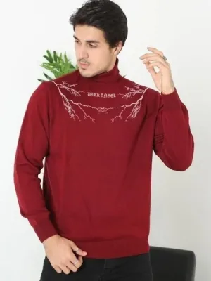 Muški bordo polu-rolka štampani pleteni džemper