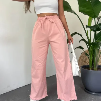 Fringed Hem Palazzo Pants Powder 3