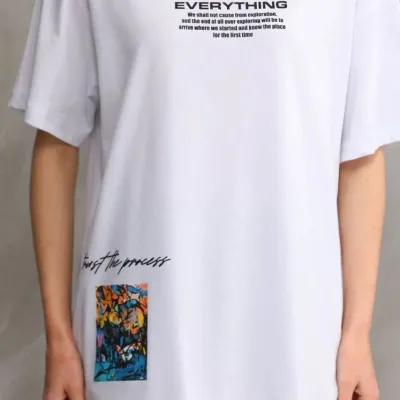 Ženska bela oversize bicikli kragna štampana majica 2