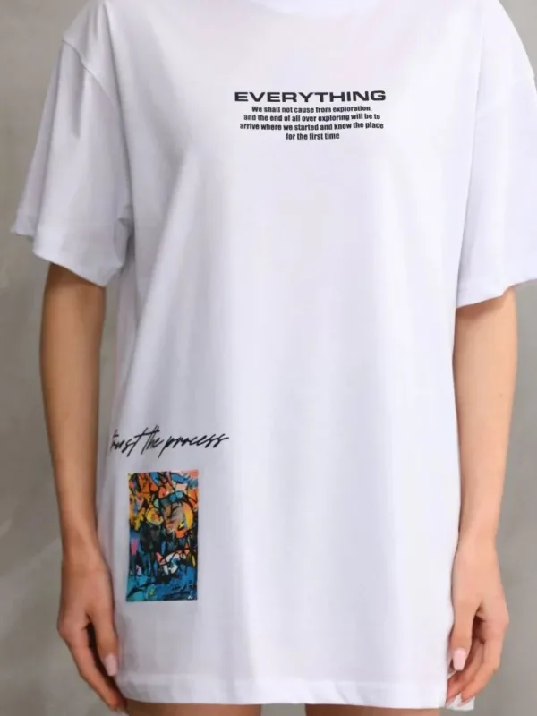 Ženska bela oversize bicikli kragna štampana majica 2