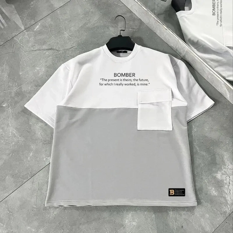 Muška siva patchwork džep na torbu kratkih rukava T-shirt