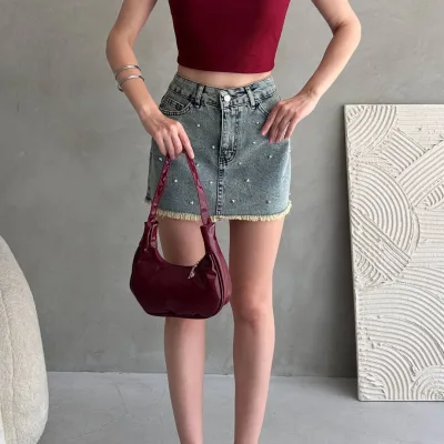 Bluzë Crop Corset me Detaje Rripi në Shpinë Burgundy 2